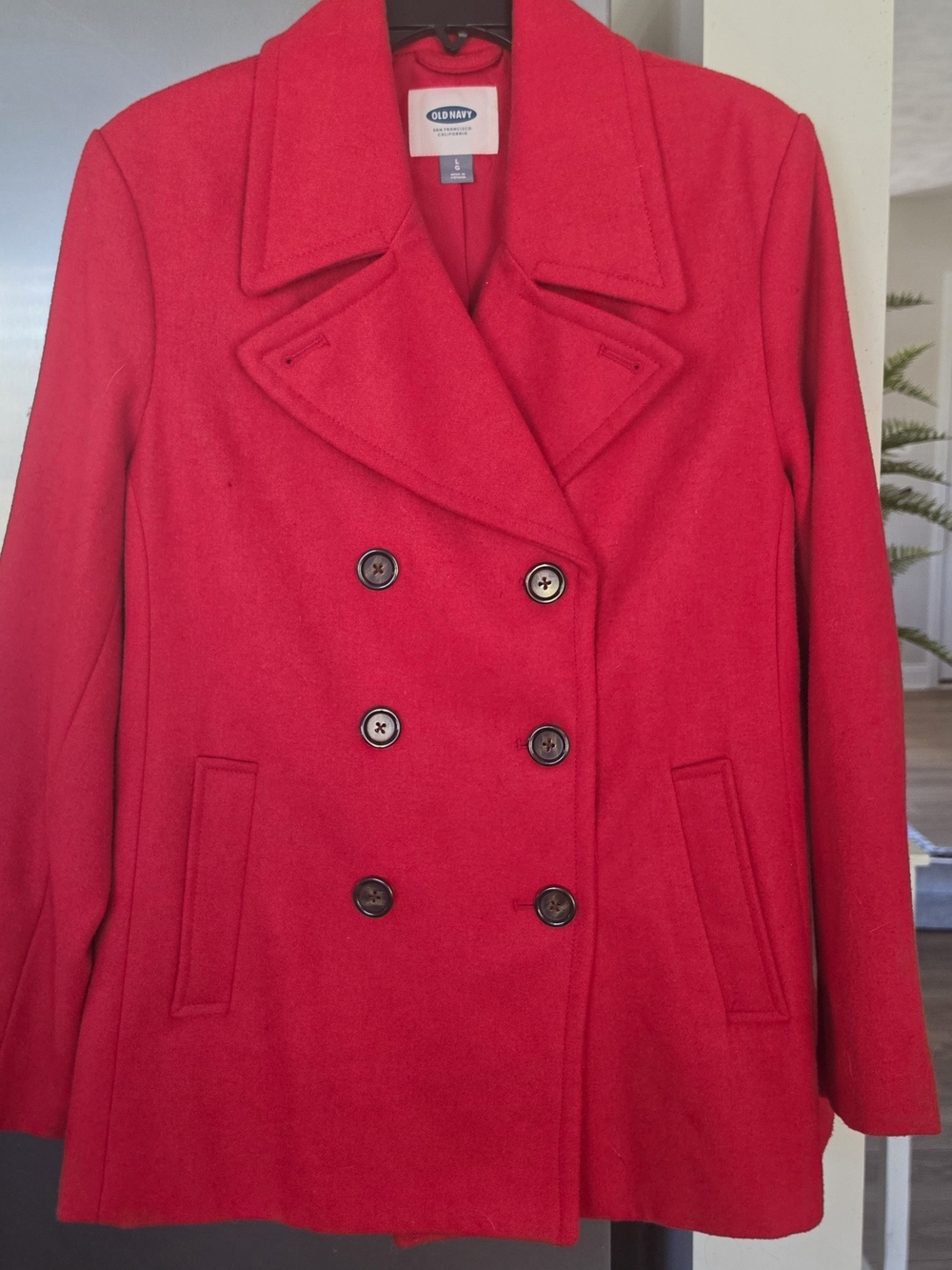 Old Navy Bright Red Double-Breasted Pea Coat